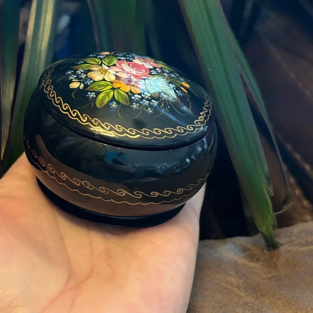 Vintage Russian Hand-Painted Trinket Box